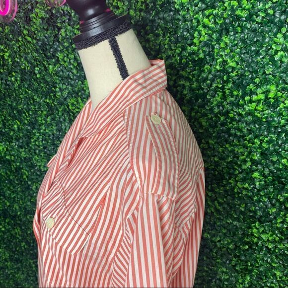 Vintage Button Down Striped Orange/Creme Top Sz 6 - Picture 2 of 11